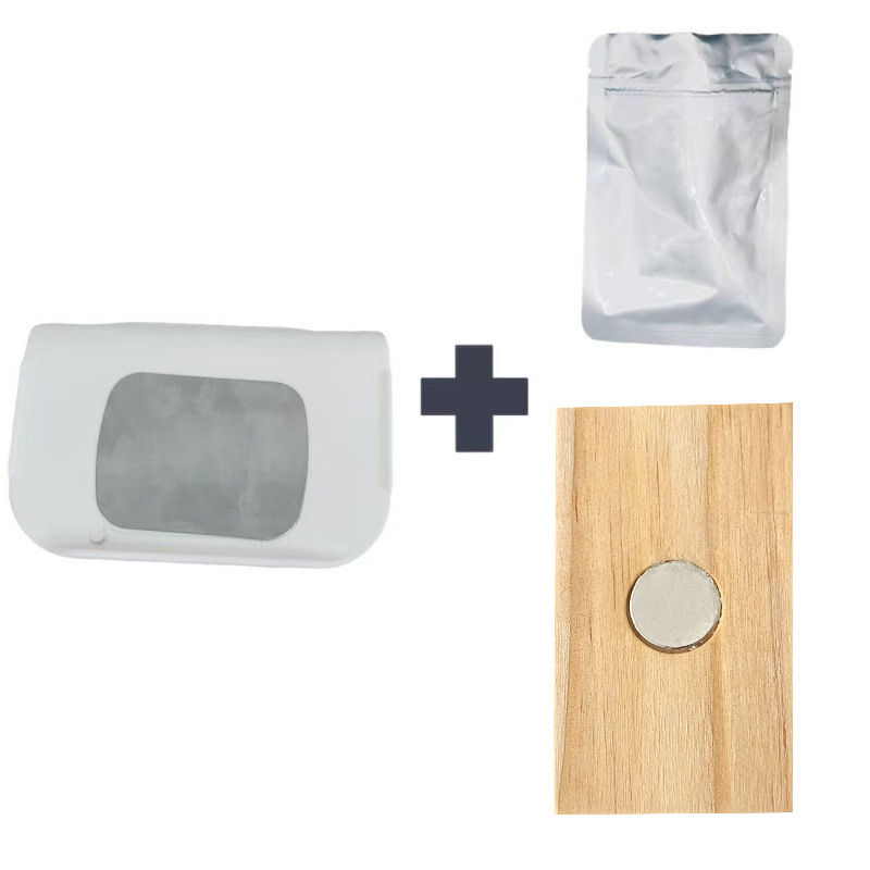 Clip blanco + bolsa OPP + imán de madera natural 2pc (empaque en caja de cartón)